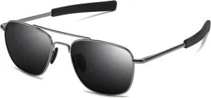 SUNGAIT Real Glass Lens Sunglasses for Men Military Pilot Aviator Style Upgraded Spring Hinge w. TAC Lens Option