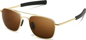 SUNGAIT Real Glass Lens Sunglasses for Men Military Pilot Aviator Style Upgraded Spring Hinge w. TAC Lens Option