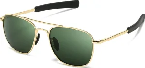 SUNGAIT Real Glass Lens Sunglasses for Men Military Pilot Aviator Style Upgraded Spring Hinge w. TAC Lens Option