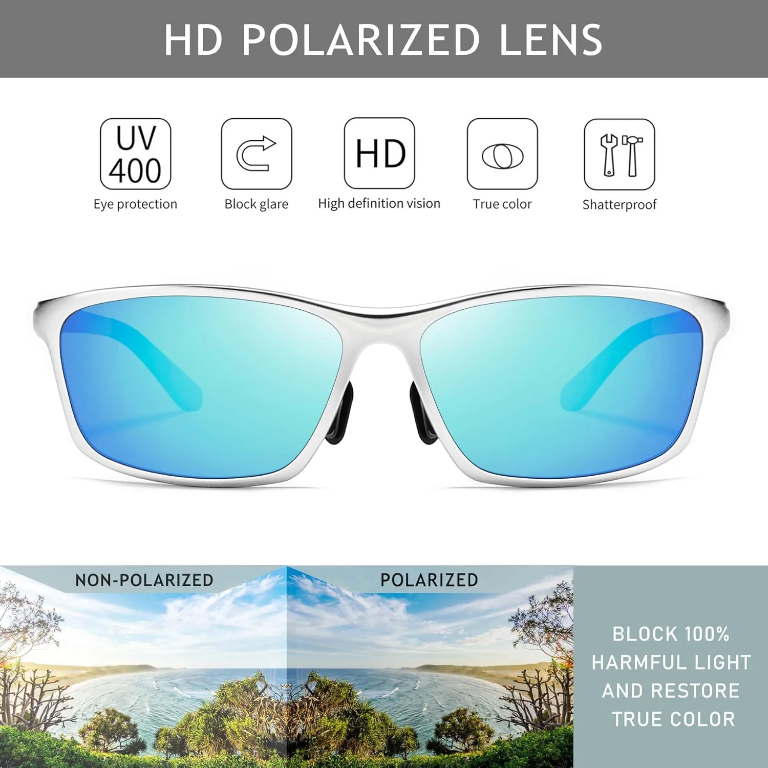 SUNGAIT Sunglasses Men Polarized Rectangle: Sports Sun Glasses UV Protection – Cool Shades for Driving Running Fishing Golf
