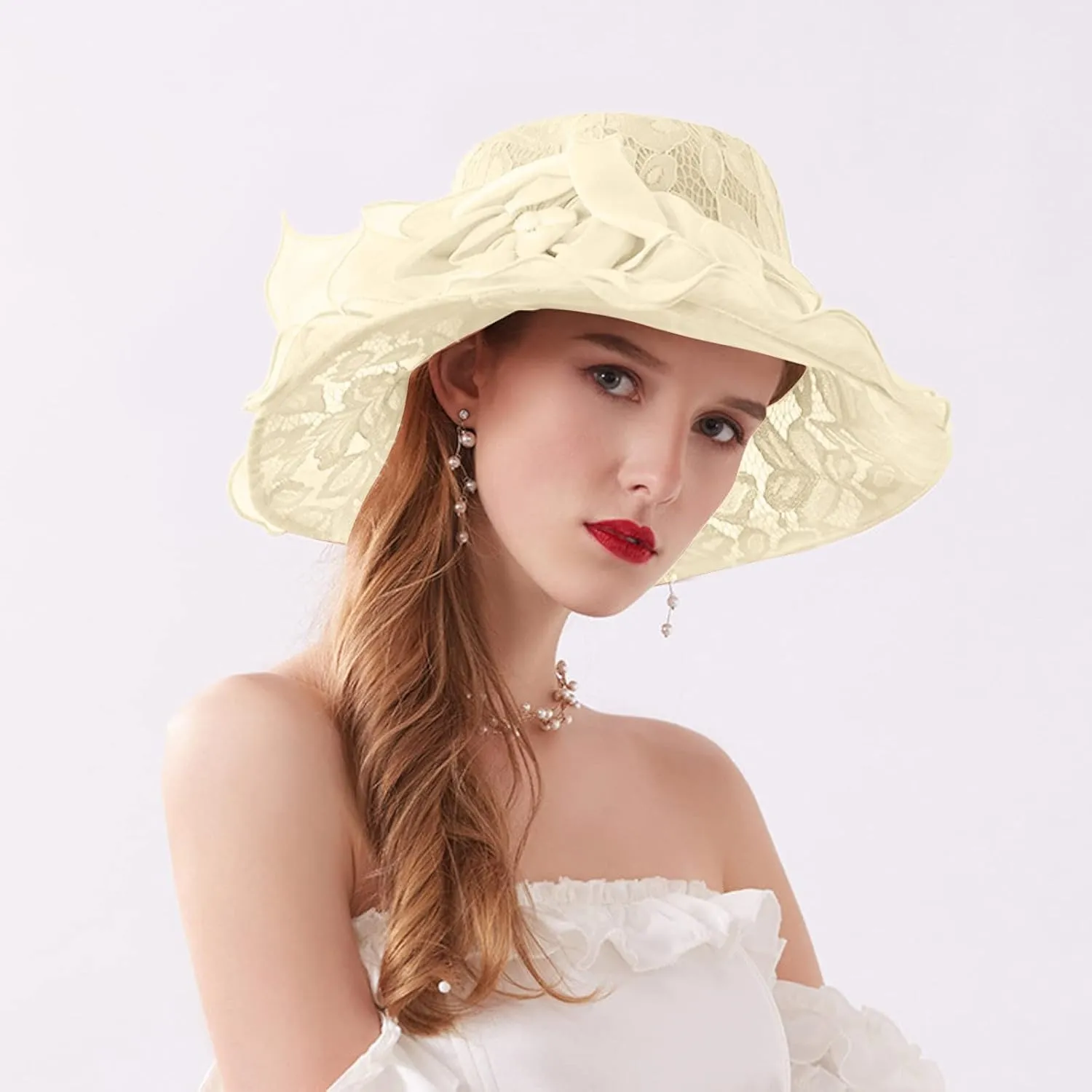 Tea Party Hats for Girls Church Summer Bowler Cloche Hat Bowknot Sun Bridal Dress Cap