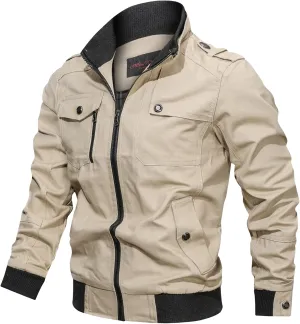 Thatrich Men's Bomber Jacket Lightweight Casual Motorcycle Jackets Cargo Trench Coat Cropped Windbreaker Flight Jackets Coats