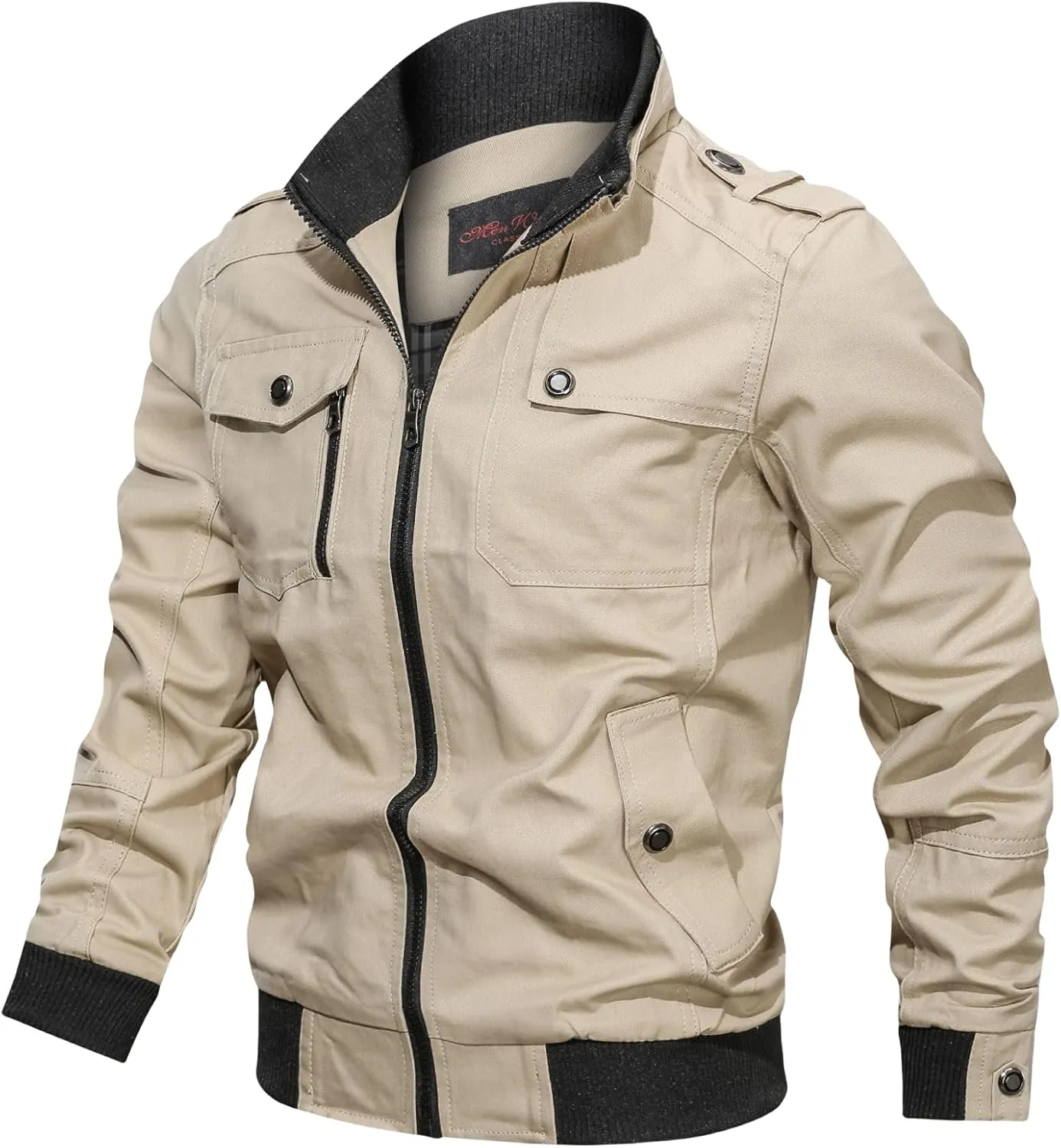 Thatrich Men's Bomber Jacket Lightweight Casual Motorcycle Jackets Cargo Trench Coat Cropped Windbreaker Flight Jackets Coats