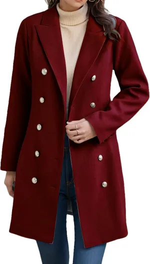 Trench Coat for Women Double Breasted Long Jacket Wool Blend Blazer Oversized Pea Coat Loose Fit Shirts Overcoat