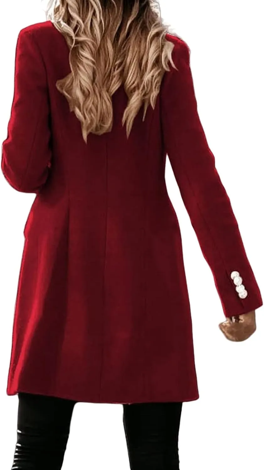 Trench Coat for Women Double Breasted Long Jacket Wool Blend Blazer Oversized Pea Coat Loose Fit Shirts Overcoat