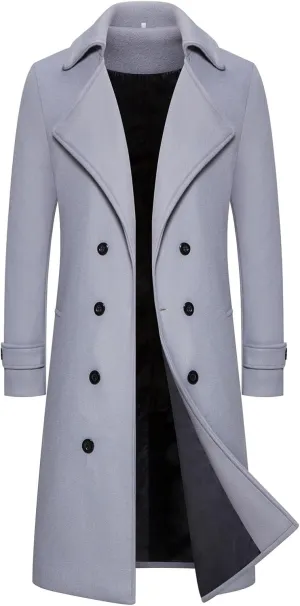 Trench Coat Men Winter Wool Blend Coat Notched Collar Double Breasted Pea Coat Business Long Jacket Trench Overcoat