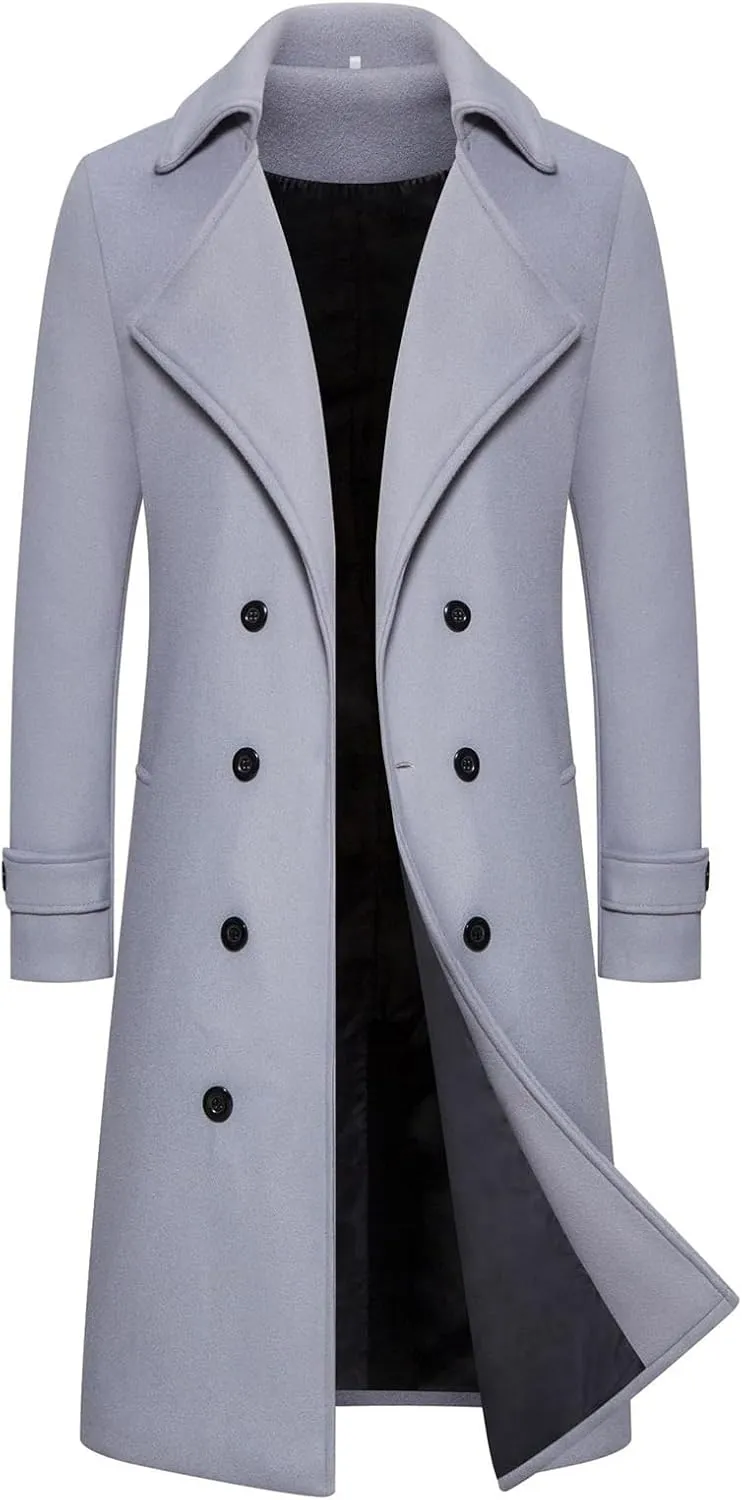 Trench Coat Men Winter Wool Blend Coat Notched Collar Double Breasted Pea Coat Business Long Jacket Trench Overcoat