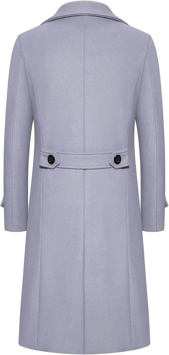 Trench Coat Men Winter Wool Blend Coat Notched Collar Double Breasted Pea Coat Business Long Jacket Trench Overcoat