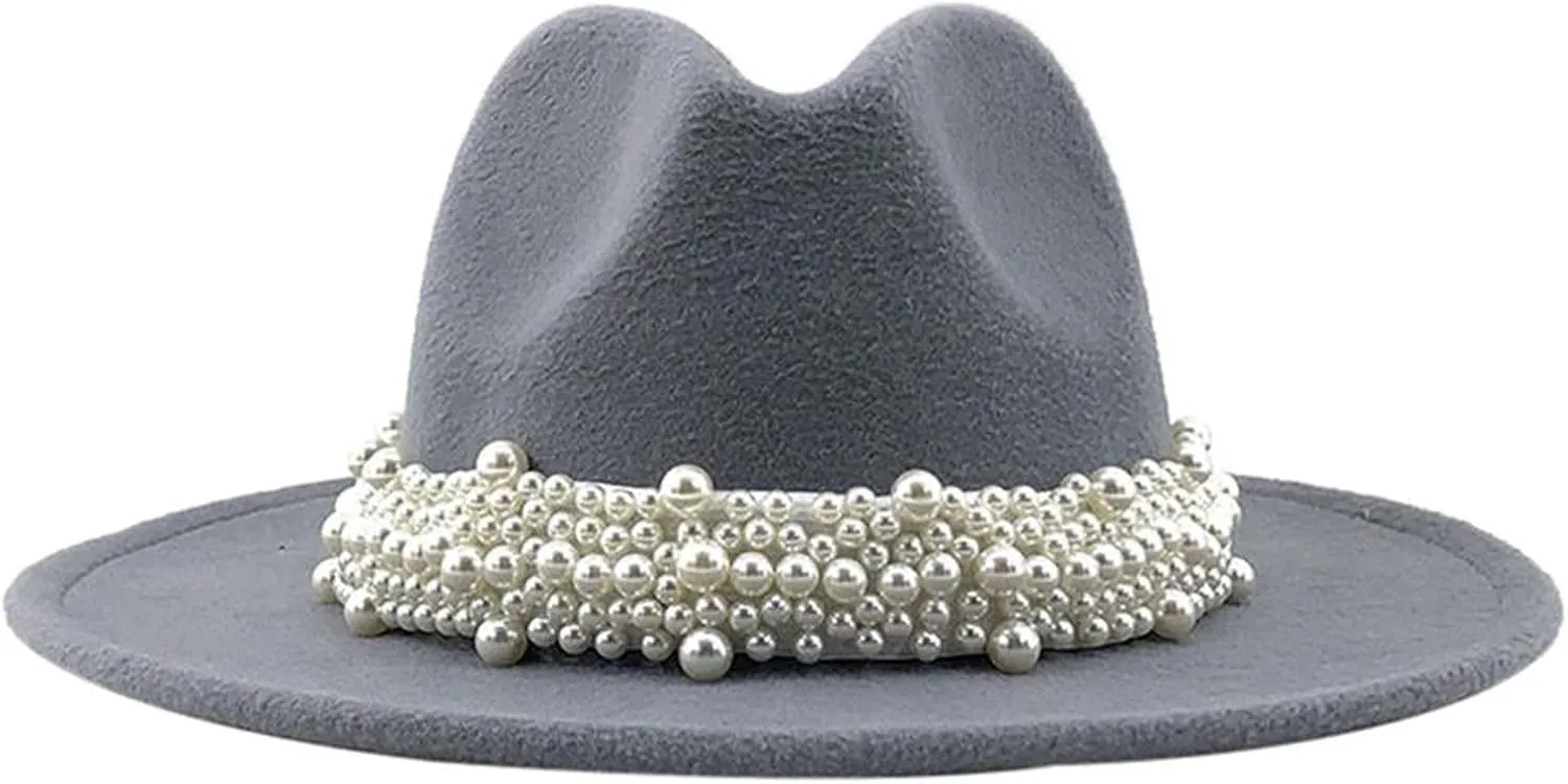 Trendy Hat Casual Men Women Pearled Wide Hat Cashmere Spring, Fall, Winter Travel Bowler Dress Hat