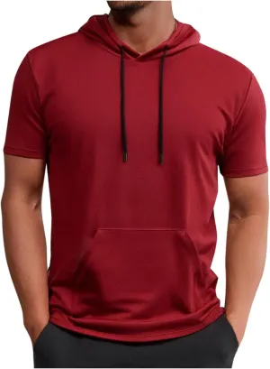 Uillui Men's Performance Hooded T-Shirt Mesh Quick Dry Athletic Hoodie Short Sleeve Outdoor Running Fitness Sports Shirts