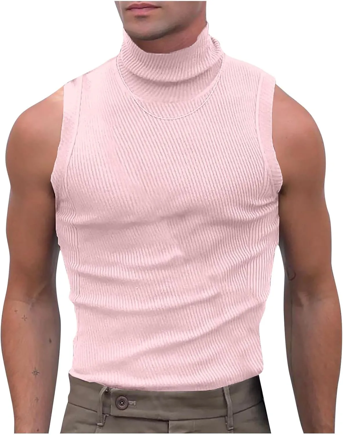Uillui Mens Tank Tops Mock Turtleneck Sweater Casual Basic Pullover Sleeveless Fitted Gym Workout Muscle Tank Top Undershirt