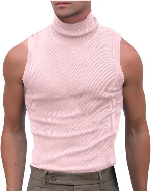 Uillui Mens Tank Tops Mock Turtleneck Sweater Casual Basic Pullover Sleeveless Fitted Gym Workout Muscle Tank Top Undershirt