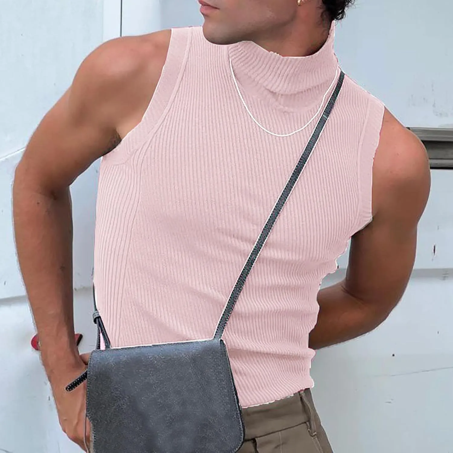 Uillui Mens Tank Tops Mock Turtleneck Sweater Casual Basic Pullover Sleeveless Fitted Gym Workout Muscle Tank Top Undershirt