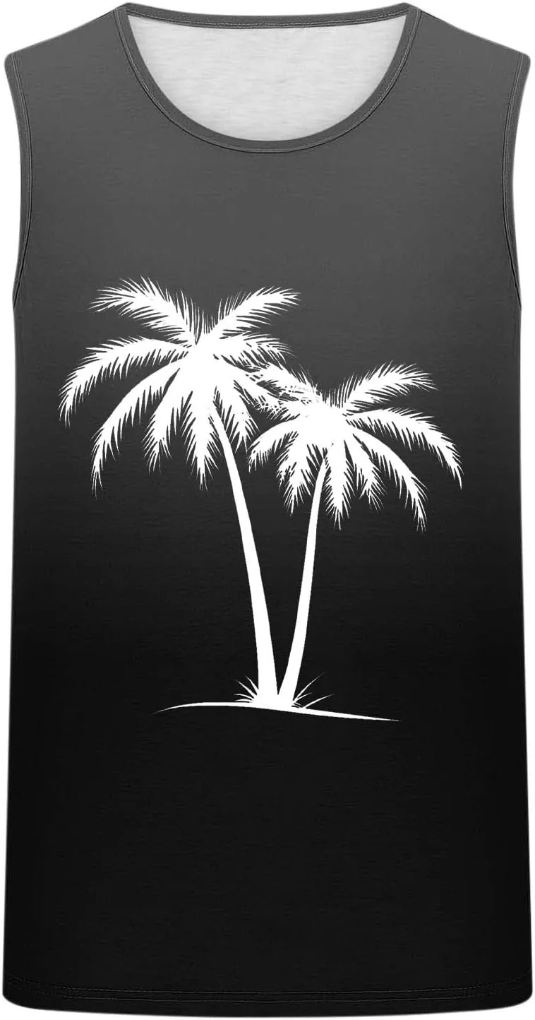Uillui Mens Tank Tops Summer Beach Vacation Sleeveless Shirts Casual Palm Graphic Muscle Gym Workout Tee Tank Tops Loose Fit