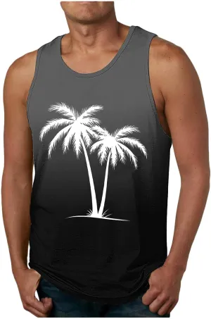 Uillui Mens Tank Tops Summer Beach Vacation Sleeveless Shirts Casual Palm Graphic Muscle Gym Workout Tee Tank Tops Loose Fit