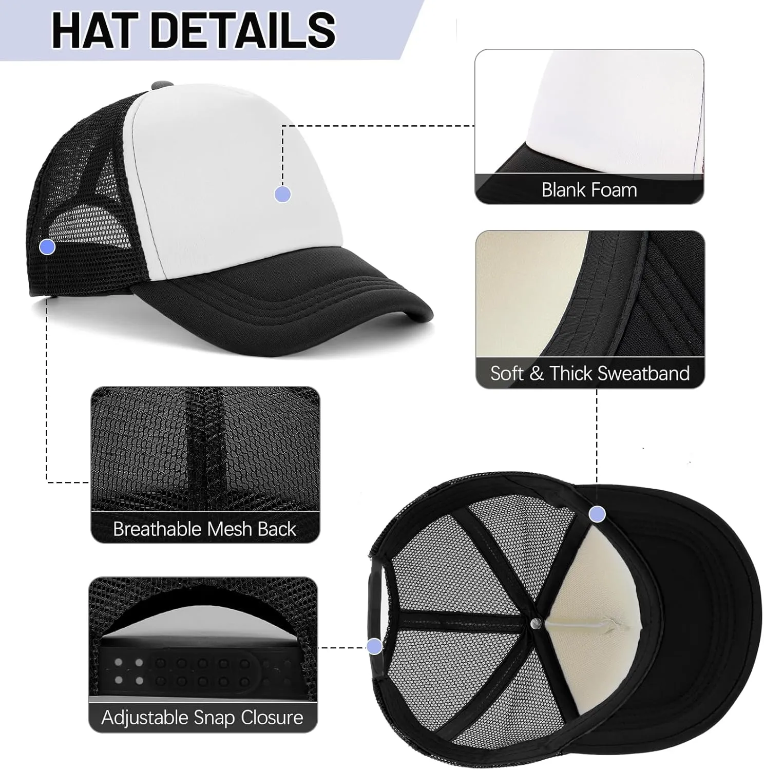 Ultrafun 10 Pack Trucker Hat Mesh Sublimation Blank Hats Adjustable Baseball Caps Hats for Men Women
