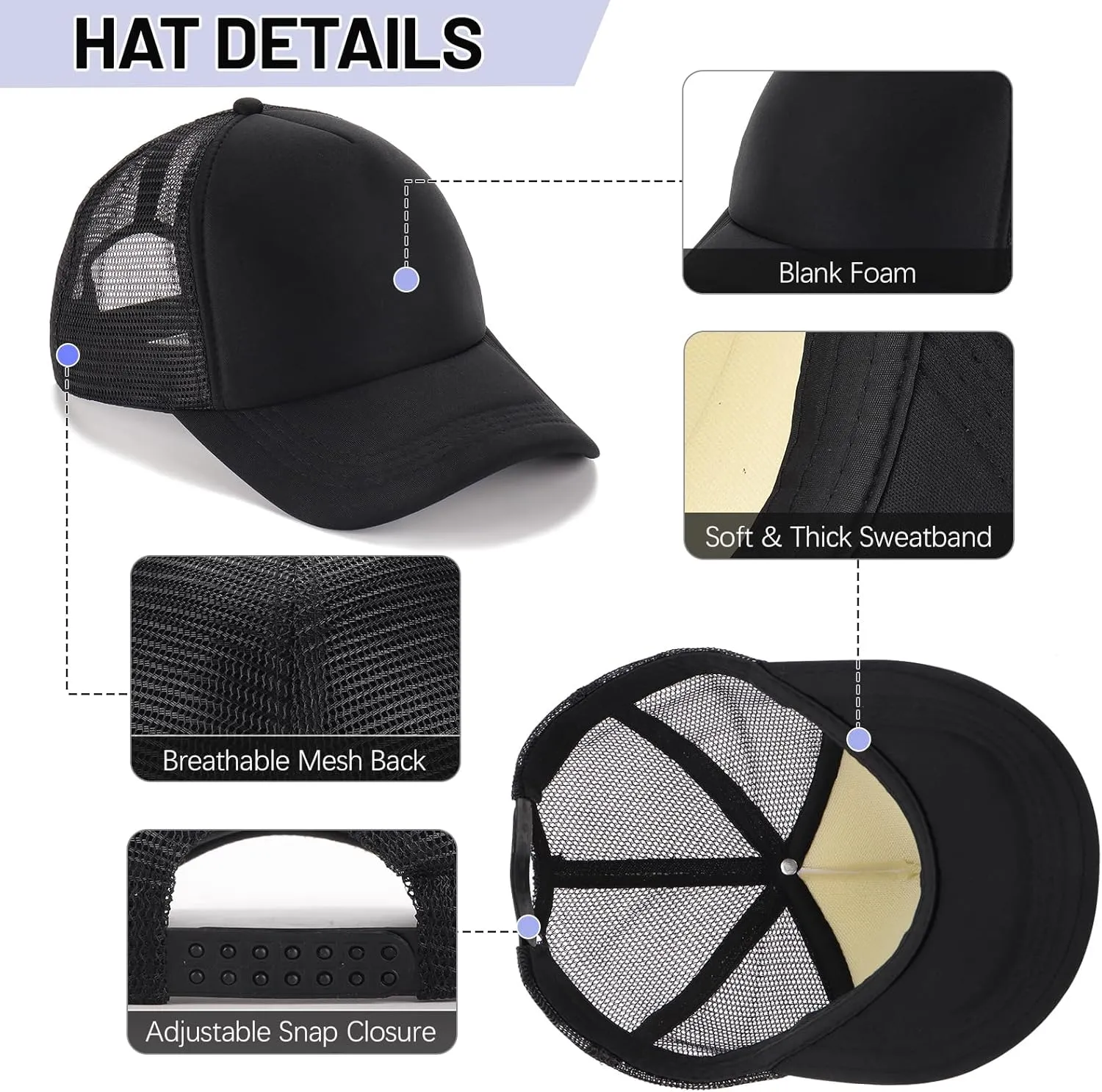 Ultrafun 10 Pack Trucker Hat Mesh Sublimation Blank Hats Adjustable Baseball Caps Hats for Men Women