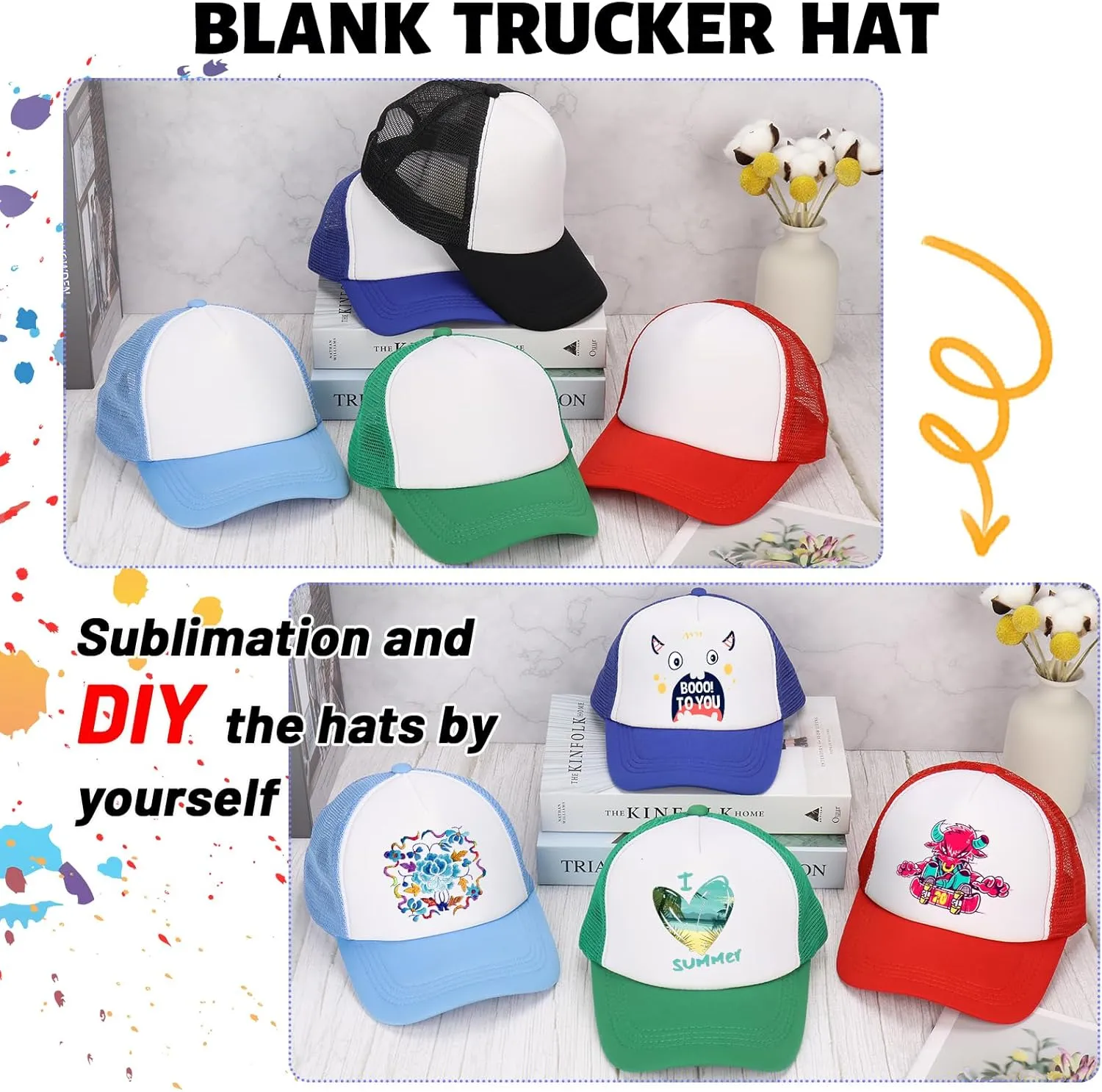 Ultrafun 10 Pack Trucker Hat Mesh Sublimation Blank Hats Adjustable Baseball Caps Hats for Men Women