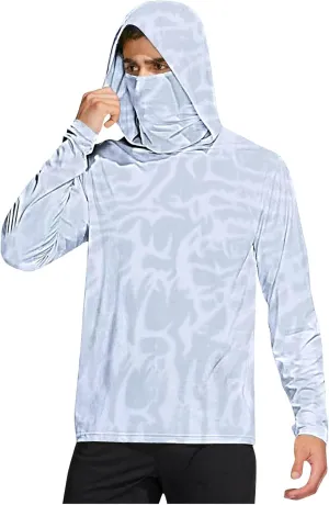 UPF 50  Shirts for Men Long Sleeve UV Sun Protection Rash Guard Fishing Shirts Lightweight Sun Hoodies with Face Mask