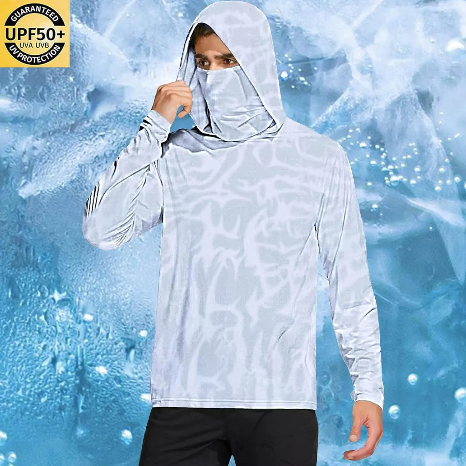 UPF 50  Shirts for Men Long Sleeve UV Sun Protection Rash Guard Fishing Shirts Lightweight Sun Hoodies with Face Mask