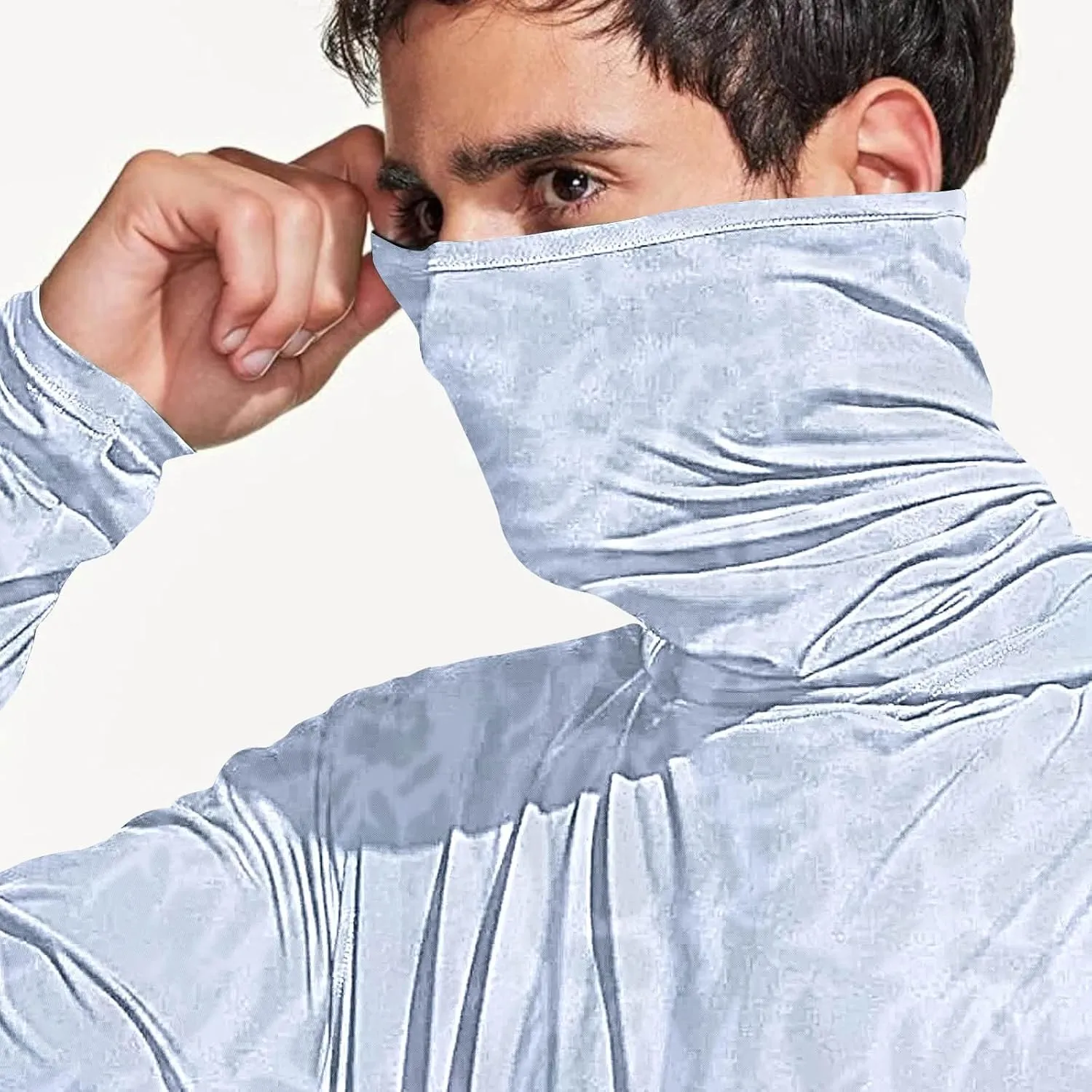 UPF 50  Shirts for Men Long Sleeve UV Sun Protection Rash Guard Fishing Shirts Lightweight Sun Hoodies with Face Mask