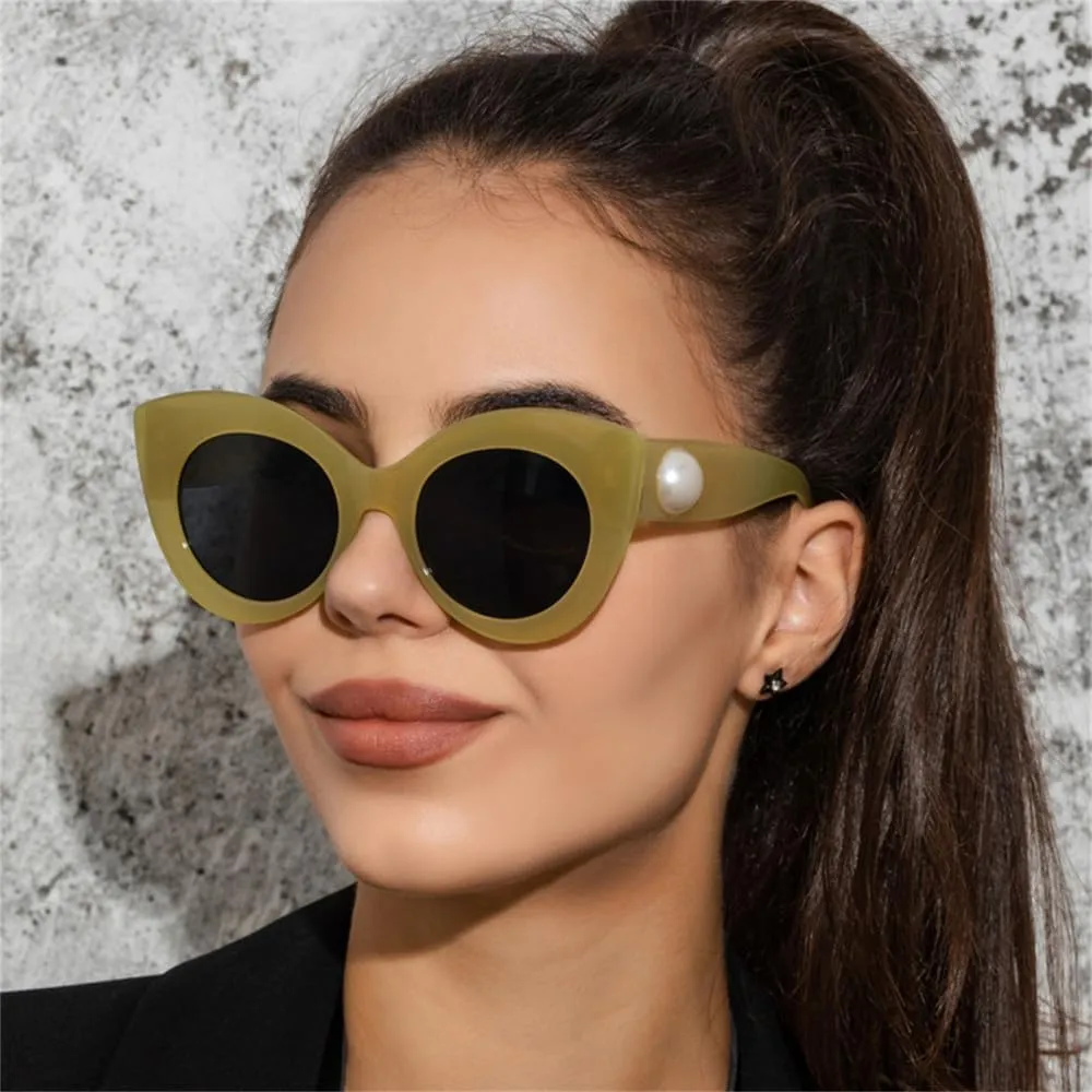 UV400 Vintage Cat Eye Sunglasses Woman Retro Driving Round Metal Frame Sun Glasses For Female Mirror