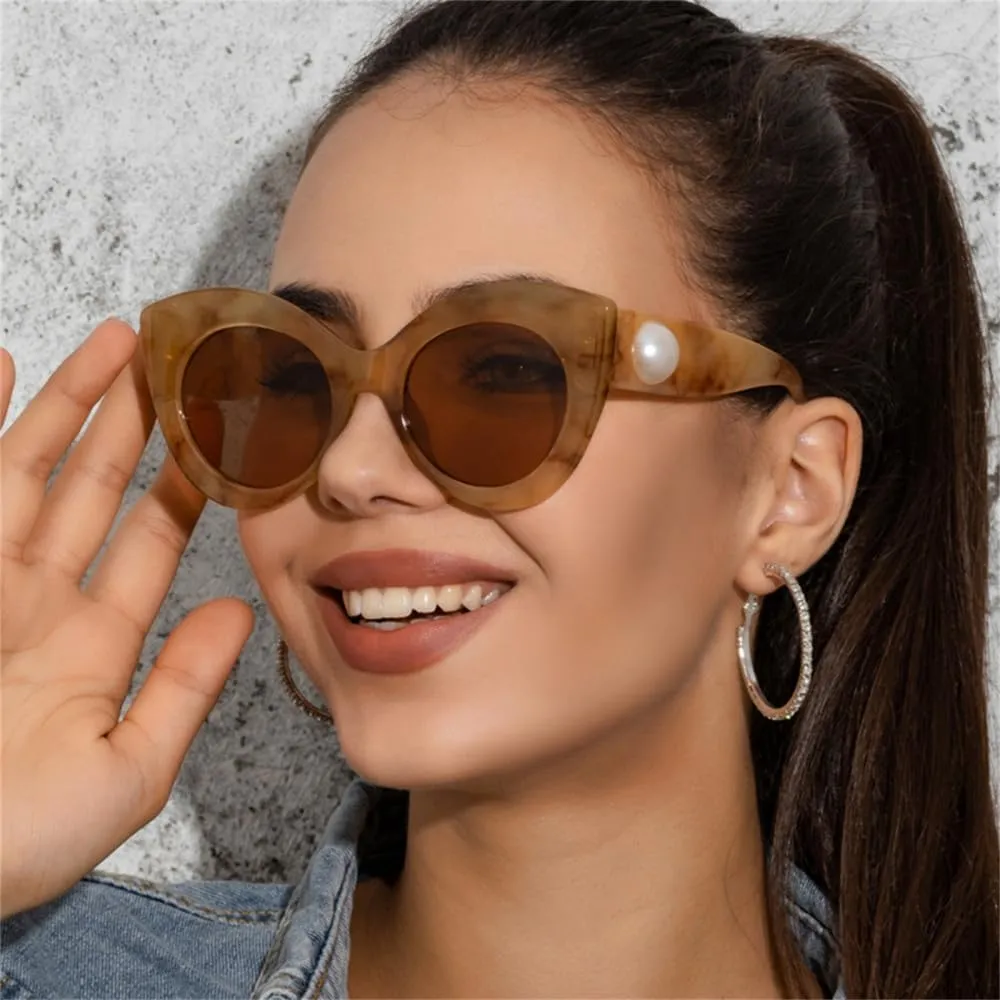 UV400 Vintage Cat Eye Sunglasses Woman Retro Driving Round Metal Frame Sun Glasses For Female Mirror