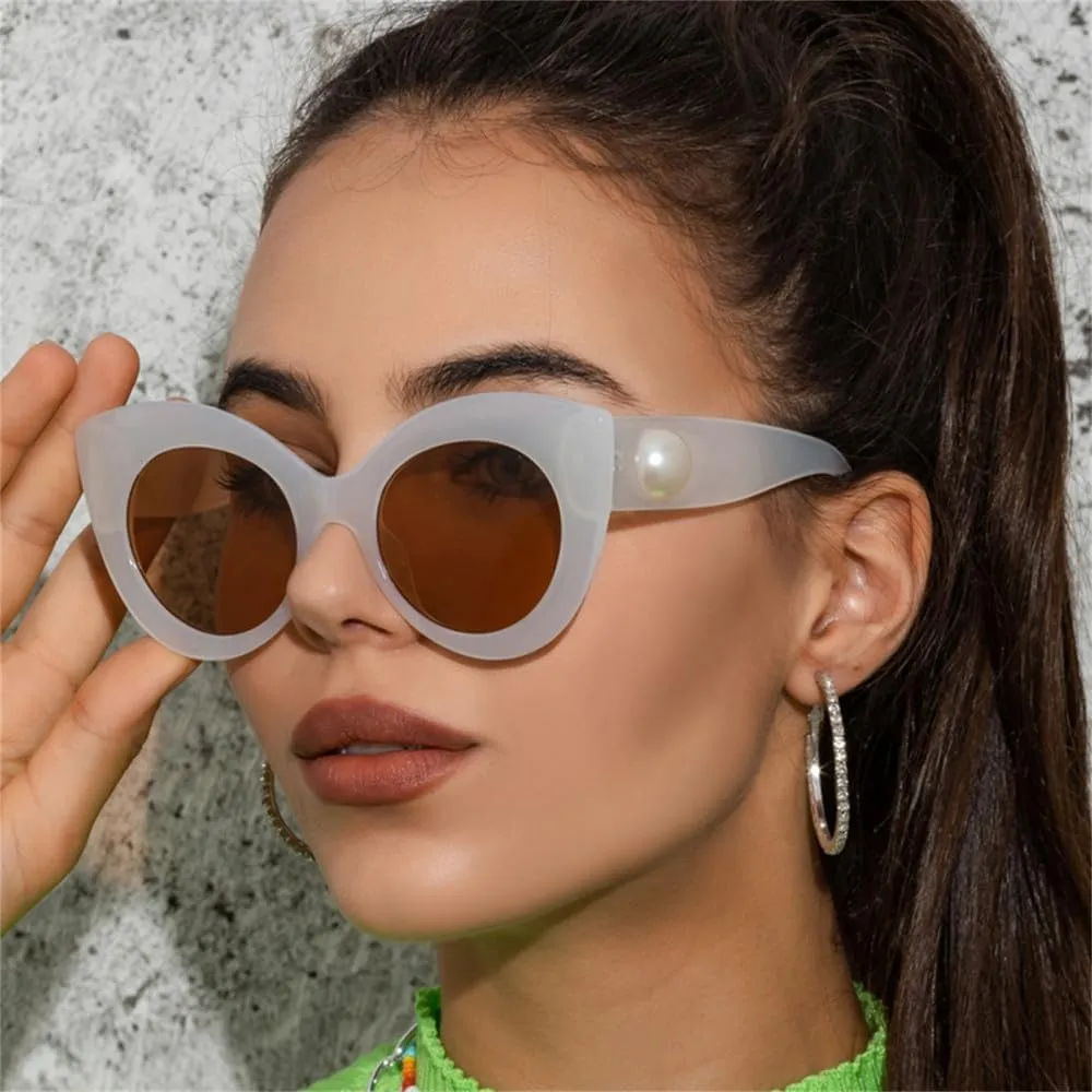 UV400 Vintage Cat Eye Sunglasses Woman Retro Driving Round Metal Frame Sun Glasses For Female Mirror