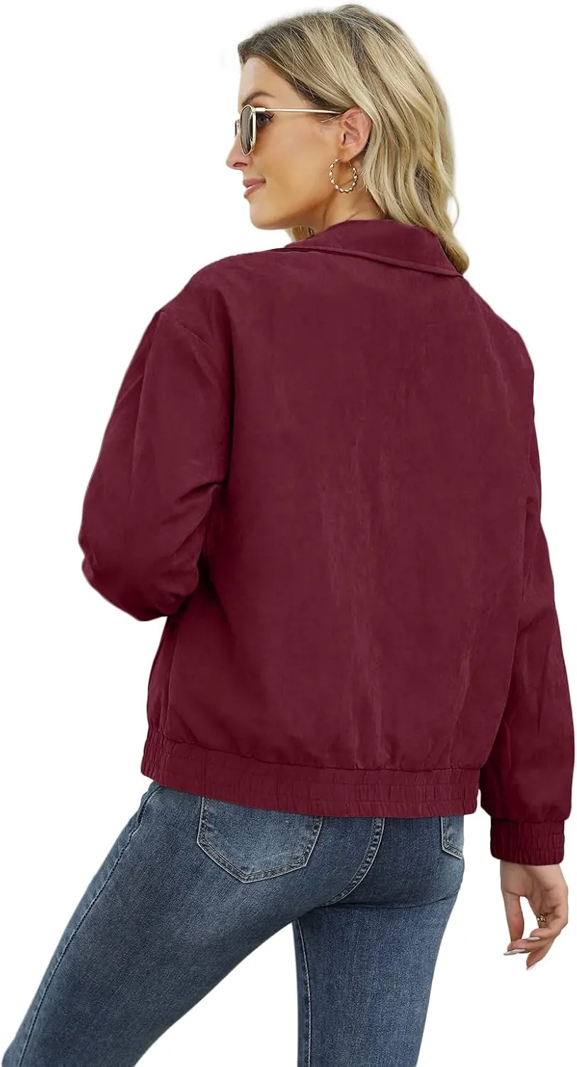 Valpweet Women'S Bomber Jacket Zip Up Casual Sweatshirts Jackets Long Sleeve Lightweight Loose Outwear