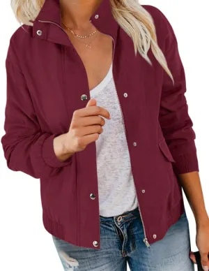 Valpweet Women'S Bomber Jacket Zip Up Casual Sweatshirts Jackets Long Sleeve Lightweight Loose Outwear