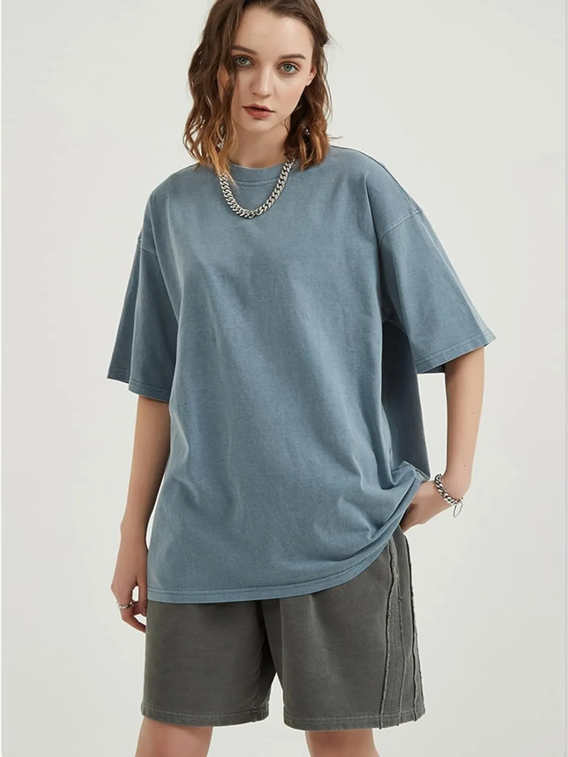 Vamtac Men's Cotton T-Shirts Oversized Short Sleeves Loose Solid Basic Summer Tops