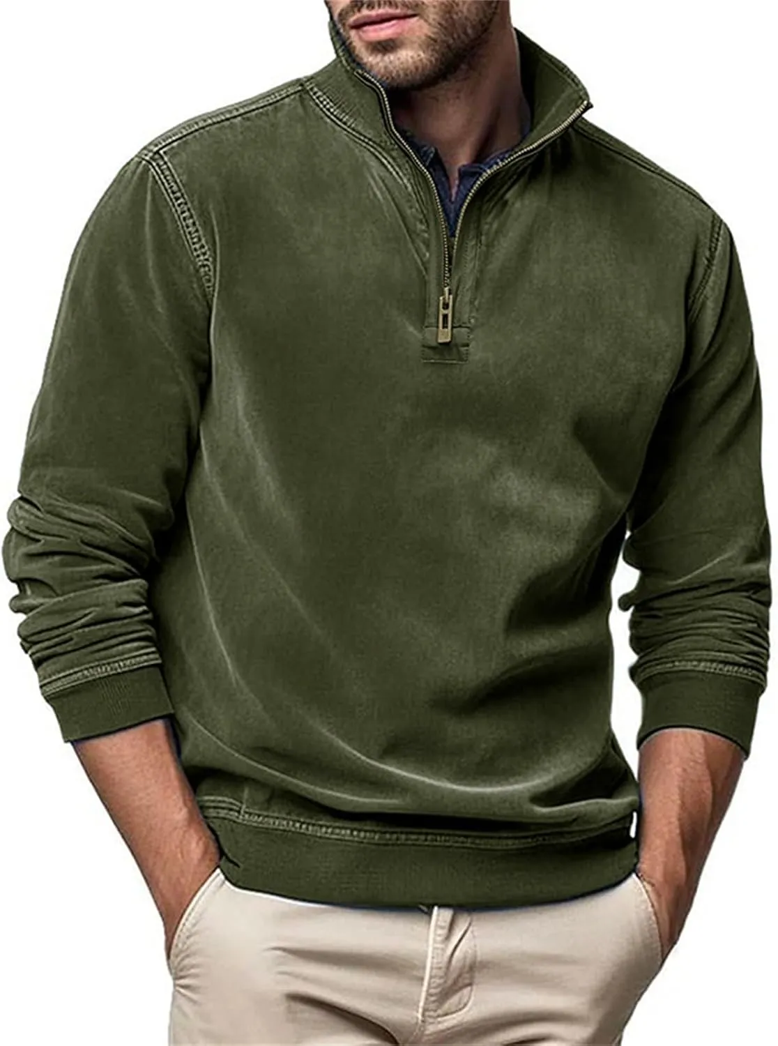 Velvet Sweatshirt Men Advantage Performance Mock Neck Thermal Long-Sleeve Quarter Zip Velour Sweaters Pullover Tops