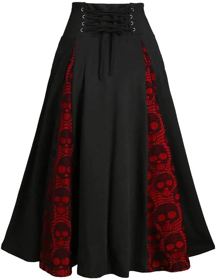 Vintage Double Breasted Pleated Skirt with Pockets Womens Fashion High Pleated Waist Goth Steampunk Midi Skirts