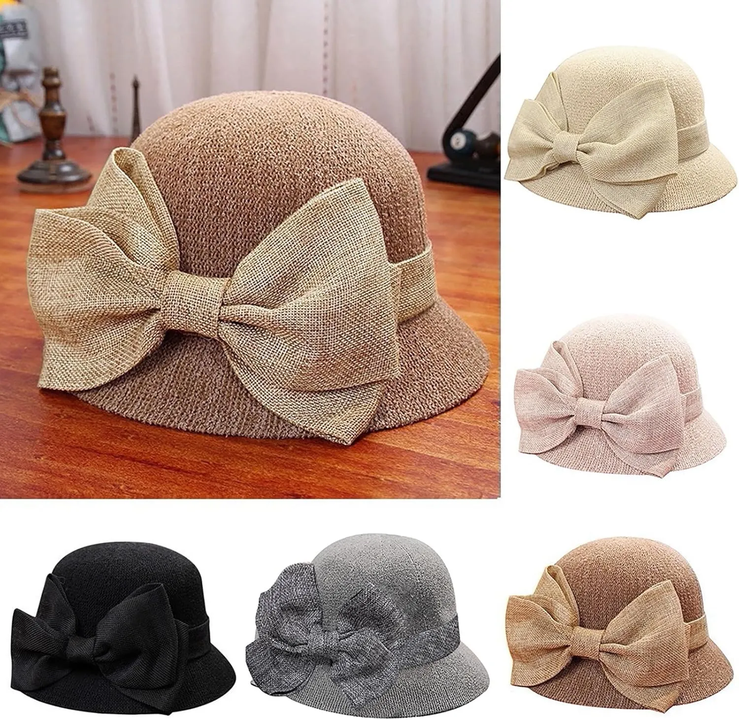 Vintage Floral Dress Cloche Hat 1920s Foldable Summer Beach Stra𝐰 Bowler Hats Sun Church Hat for Women