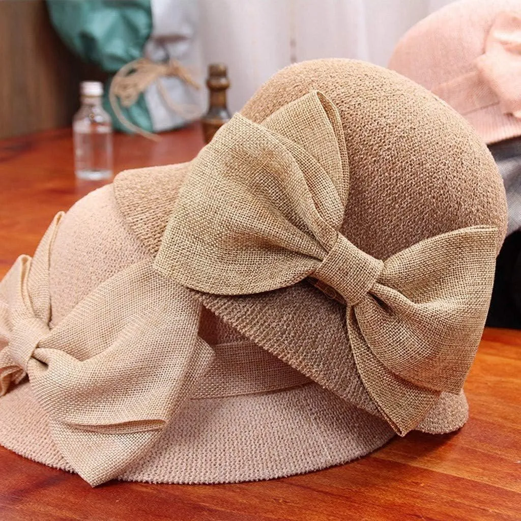 Vintage Floral Dress Cloche Hat 1920s Foldable Summer Beach Stra𝐰 Bowler Hats Sun Church Hat for Women