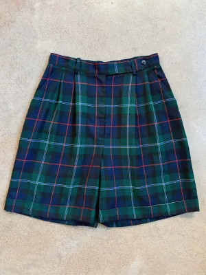 Vintage Tartan Plaid Pleat Front Cuffed Shorts (W29")