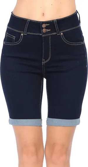 WAX JEAN Women's Juniors Butt I Love You High Rise Push-Up 2 Button Bermuda Denim Shorts