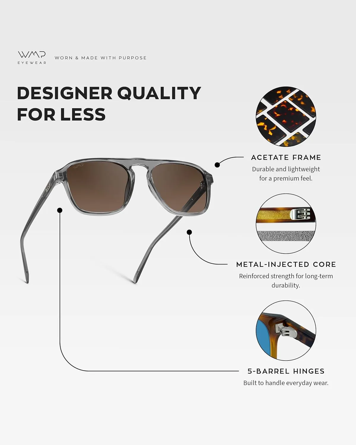 WearMe Pro Polarized Modern Aviator One-Bridge Square Mens Sunglasses