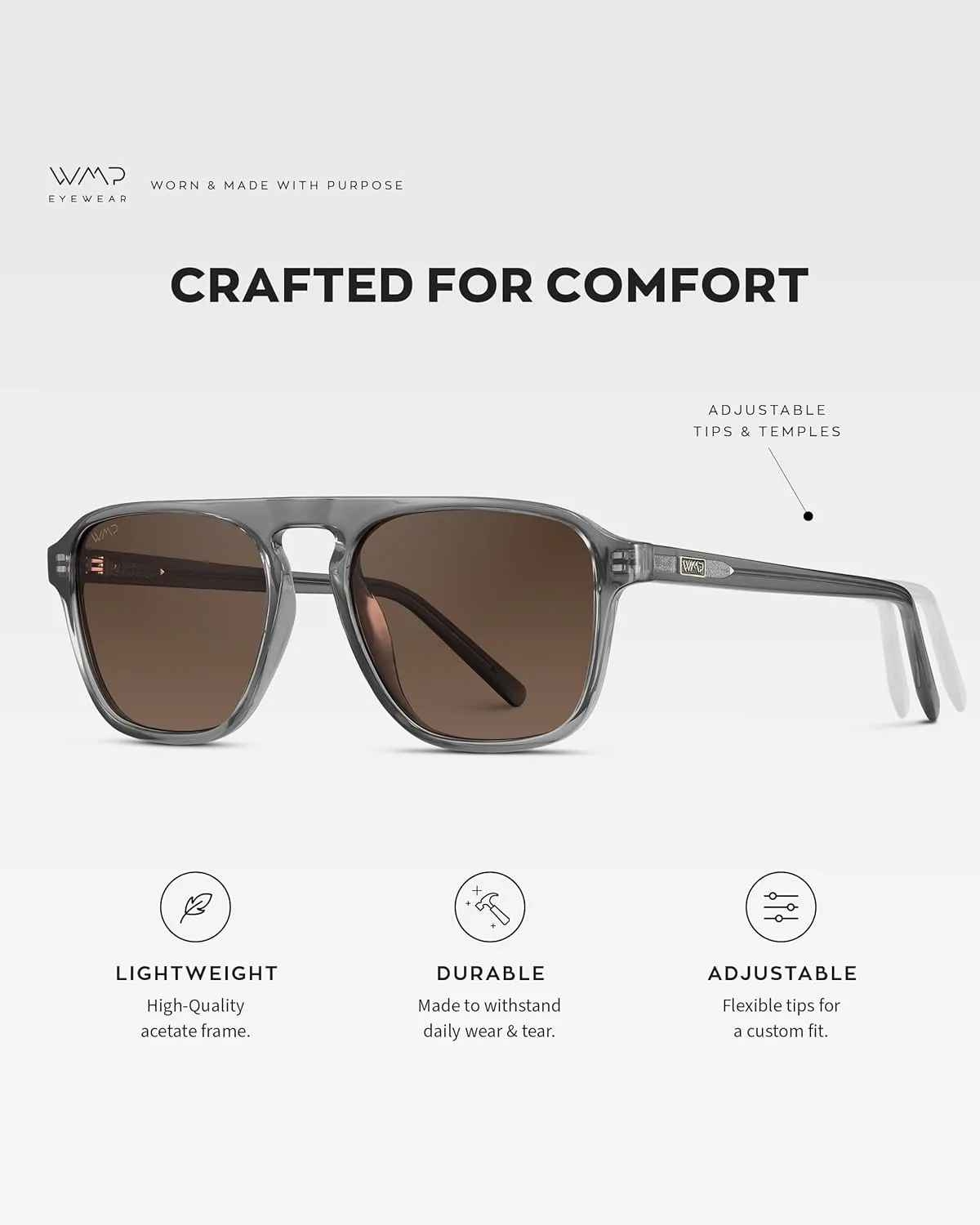 WearMe Pro Polarized Modern Aviator One-Bridge Square Mens Sunglasses
