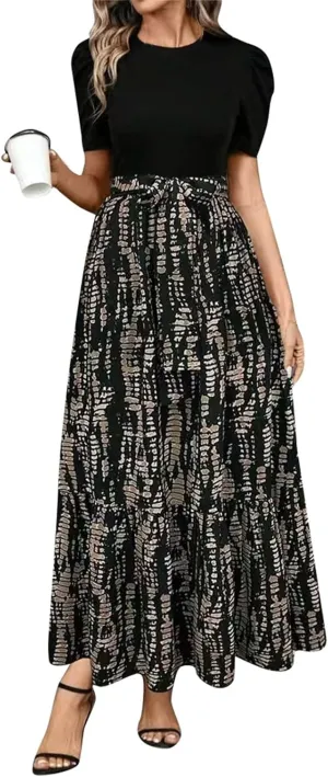 Wedding Guest Dresses for Women, Womens Easter Dresses Plus Size Formal Patchwork Spring Summer Dress 2025