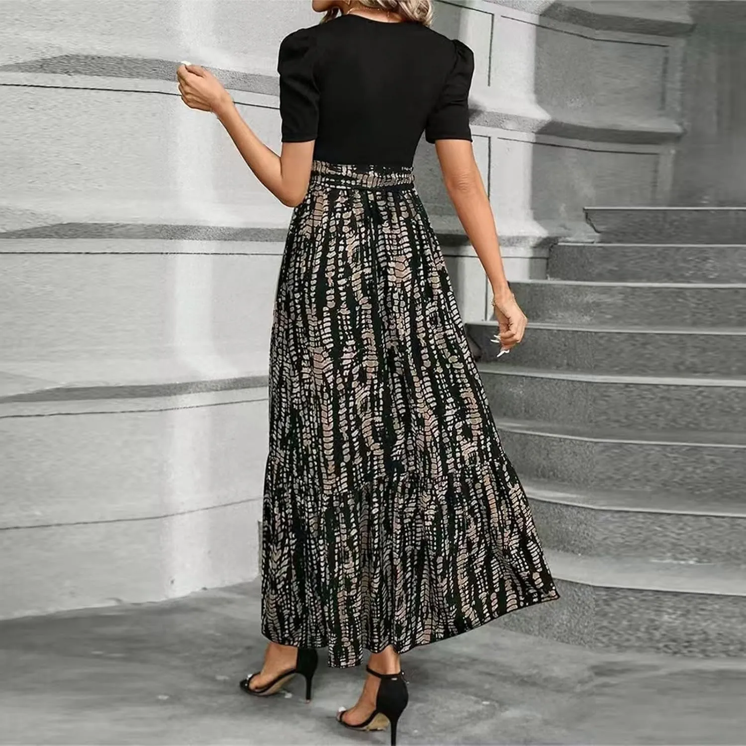 Wedding Guest Dresses for Women, Womens Easter Dresses Plus Size Formal Patchwork Spring Summer Dress 2025