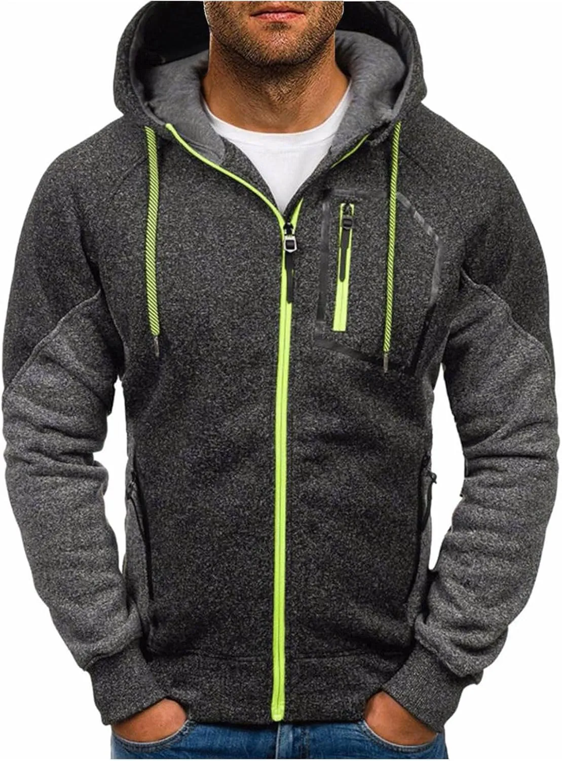 Winter Coats For Men Solid Hooded Zipper Warm Cardigan Knitted Coat Washed Duck Sherpa-Lined Utility Jacket Peacoat