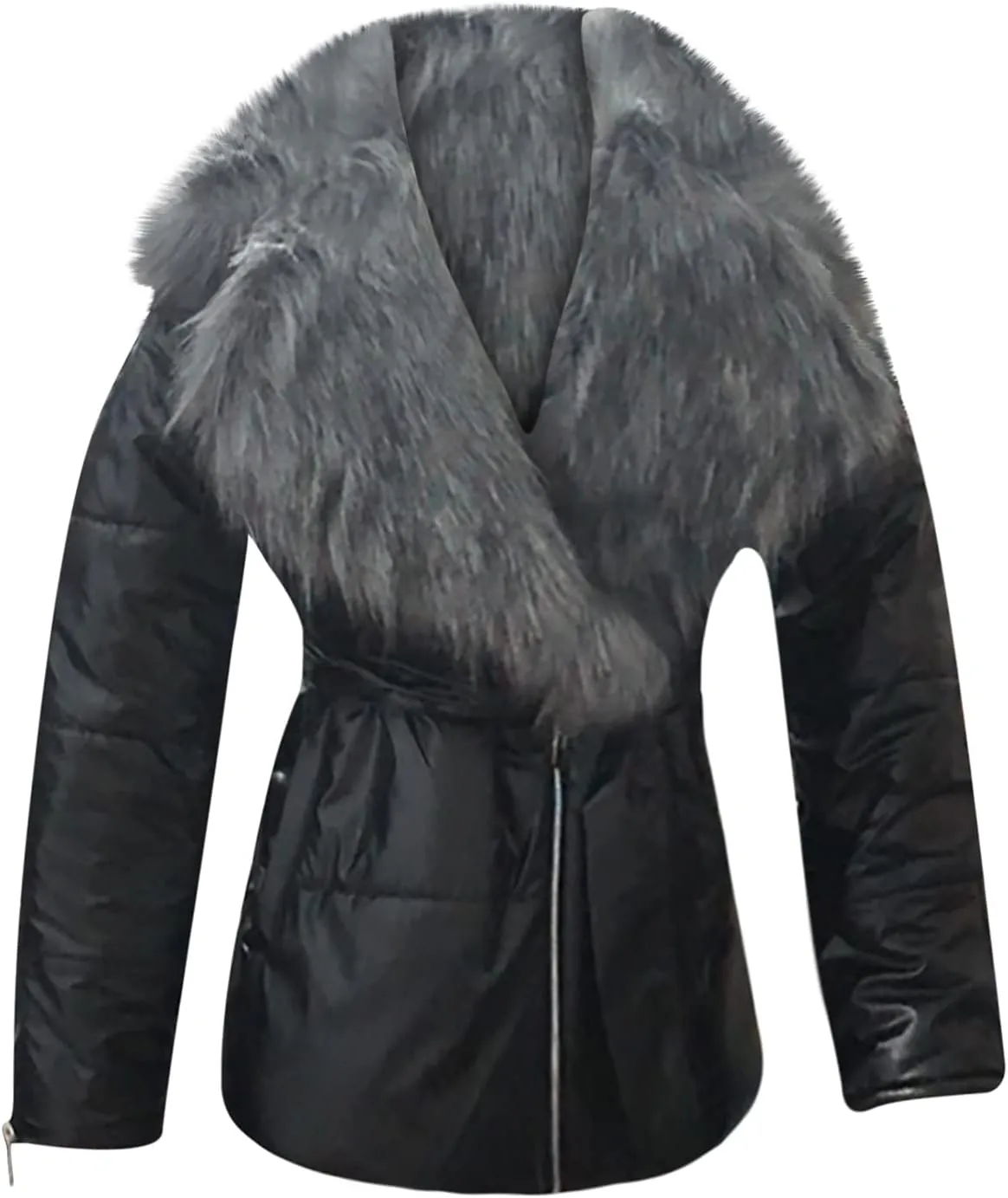 Winter Coats for Women 2024 Bright Down Puffer Quilted Jackets Zip Up Belted Outerwear with Faux Fur Collar