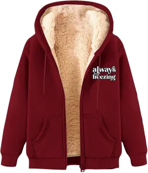 Winter Coats for Women Fleece Hooded Jackets 2024 Trendy Sherpa Lined Zip Up Warm Sweatshirt Winter Coats w/Pockets