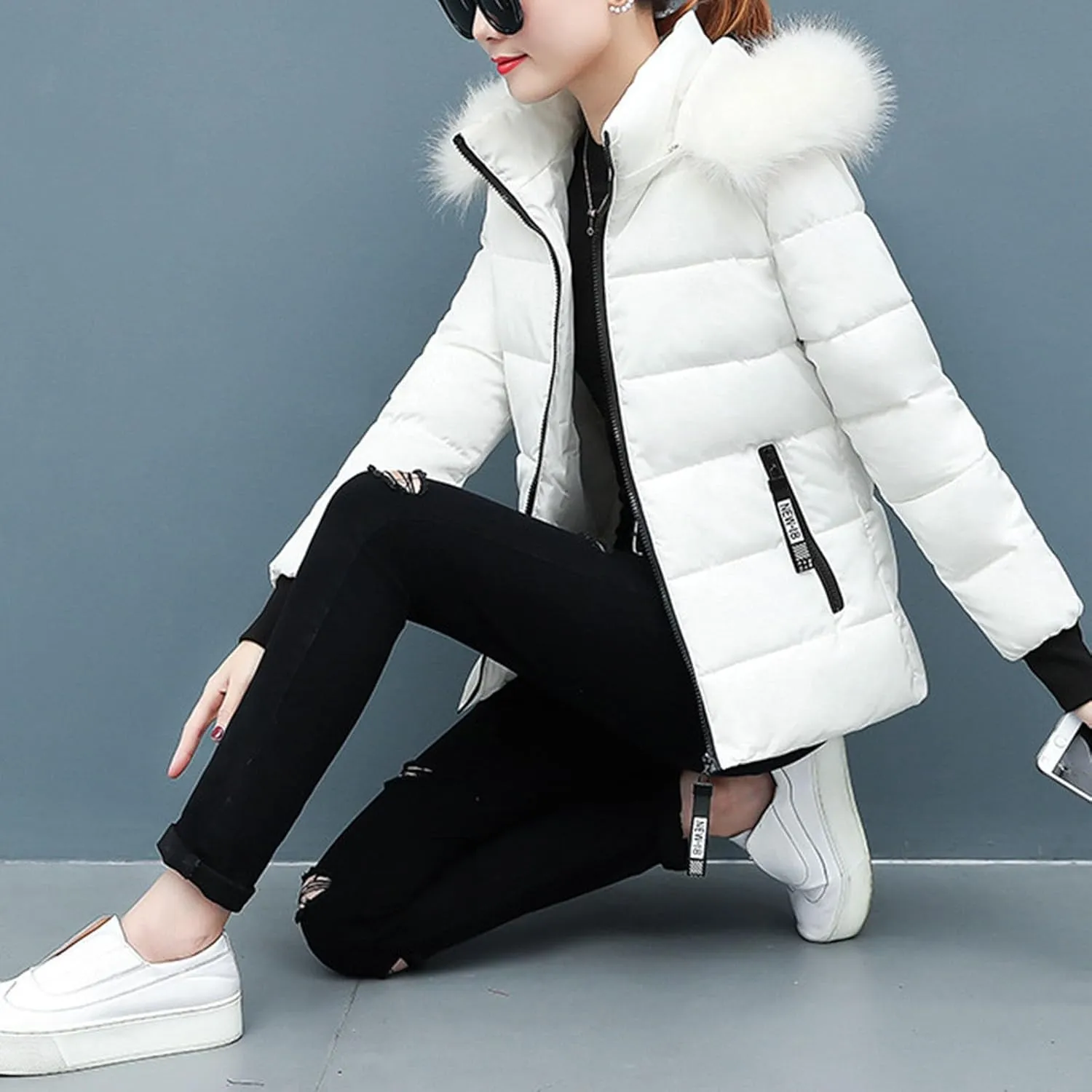 Winter Hooded Puffer Jacket for Women Trendy Loose Quilted Chunky Thermal Outwears Long Sleeve Waterproof Casual Coat