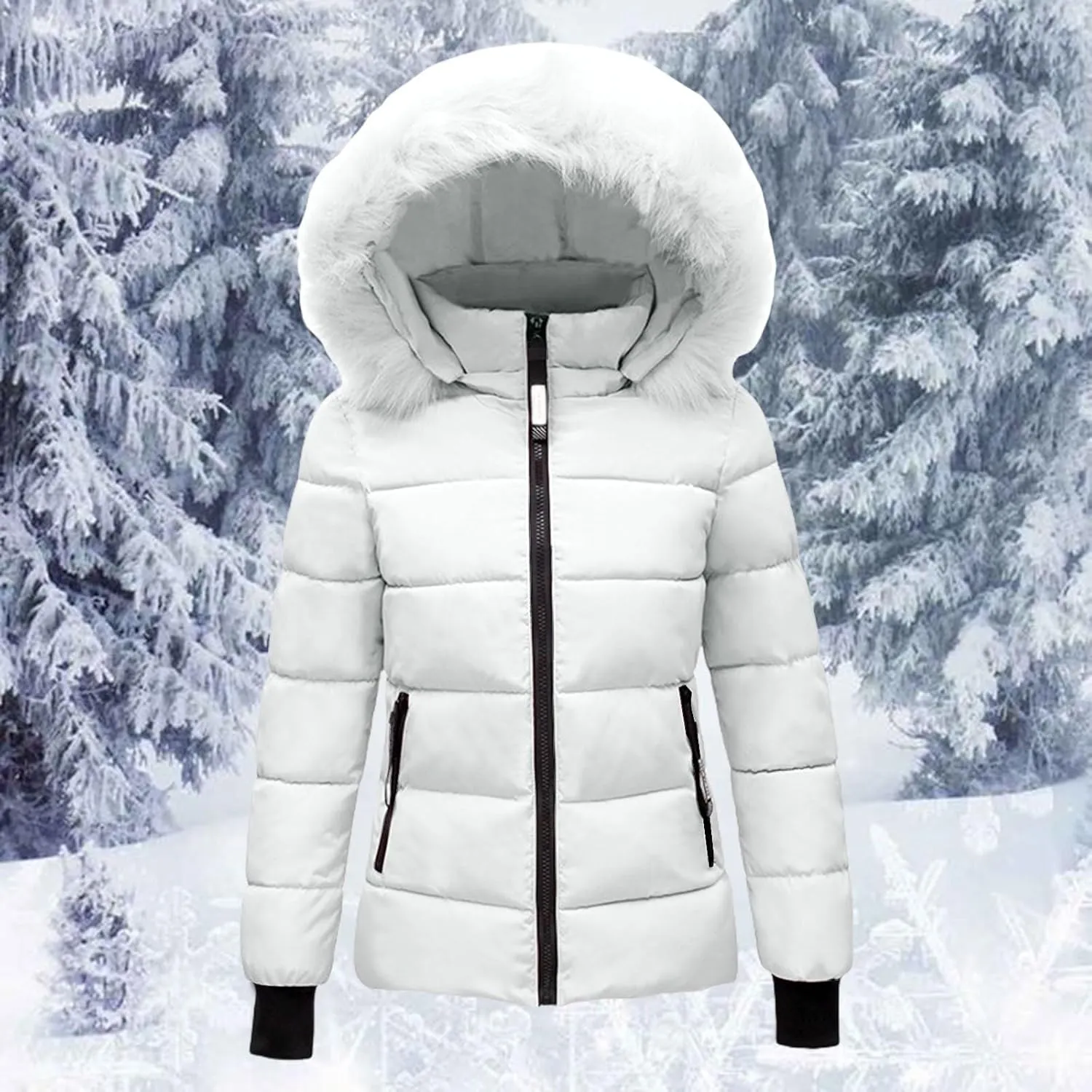 Winter Hooded Puffer Jacket for Women Trendy Loose Quilted Chunky Thermal Outwears Long Sleeve Waterproof Casual Coat