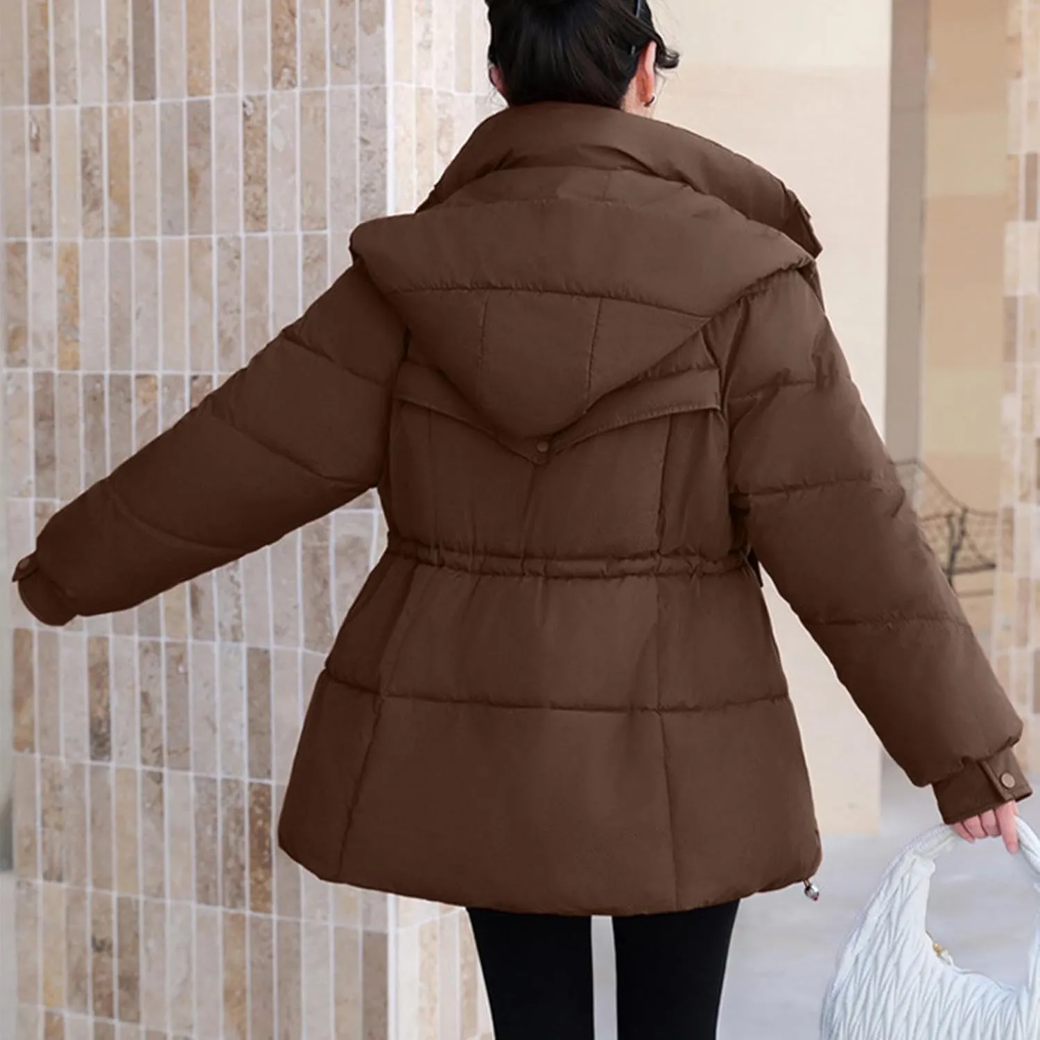 Winter Jackets for Women Full-Zip Windproof Down Coats Fashion Puffer Jackets Warm Thicken Hooded Quilted Outerwear