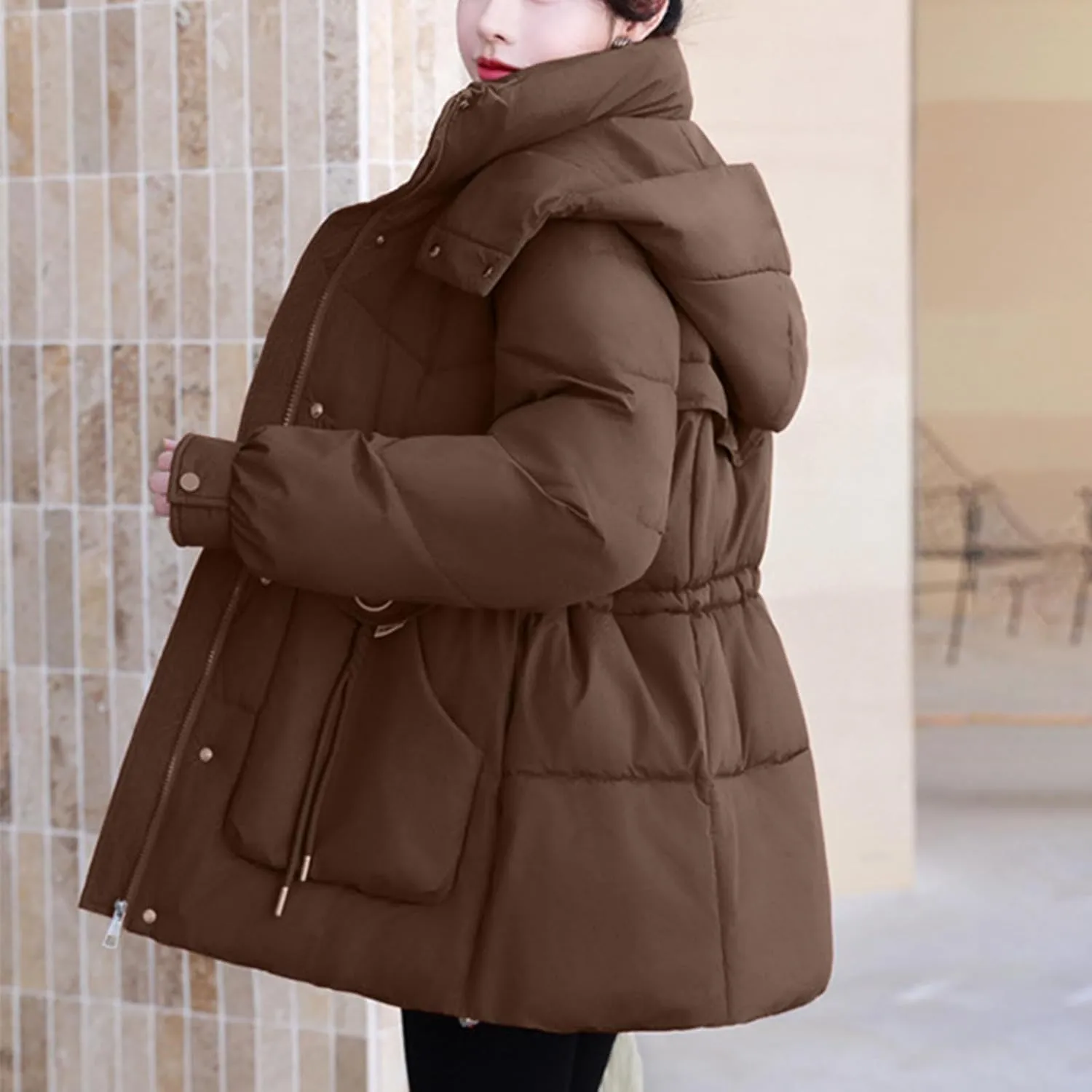 Winter Jackets for Women Full-Zip Windproof Down Coats Fashion Puffer Jackets Warm Thicken Hooded Quilted Outerwear