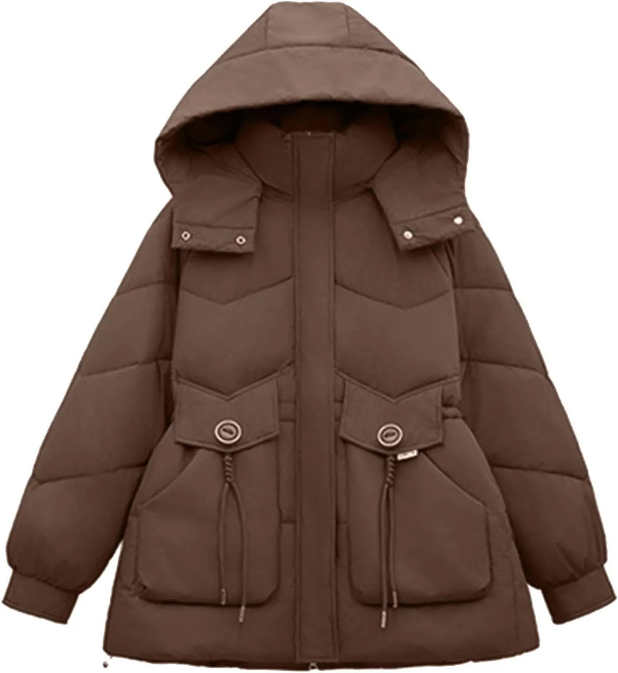 Winter Jackets for Women Full-Zip Windproof Down Coats Fashion Puffer Jackets Warm Thicken Hooded Quilted Outerwear