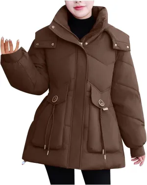 Winter Jackets for Women Full-Zip Windproof Down Coats Fashion Puffer Jackets Warm Thicken Hooded Quilted Outerwear